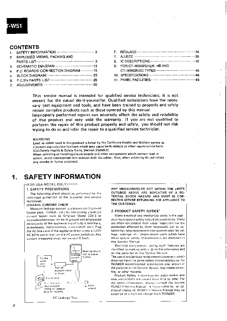 PIONEER CT-W51 CT-W950R CT-W960R ARP2194 service manual (2nd page)