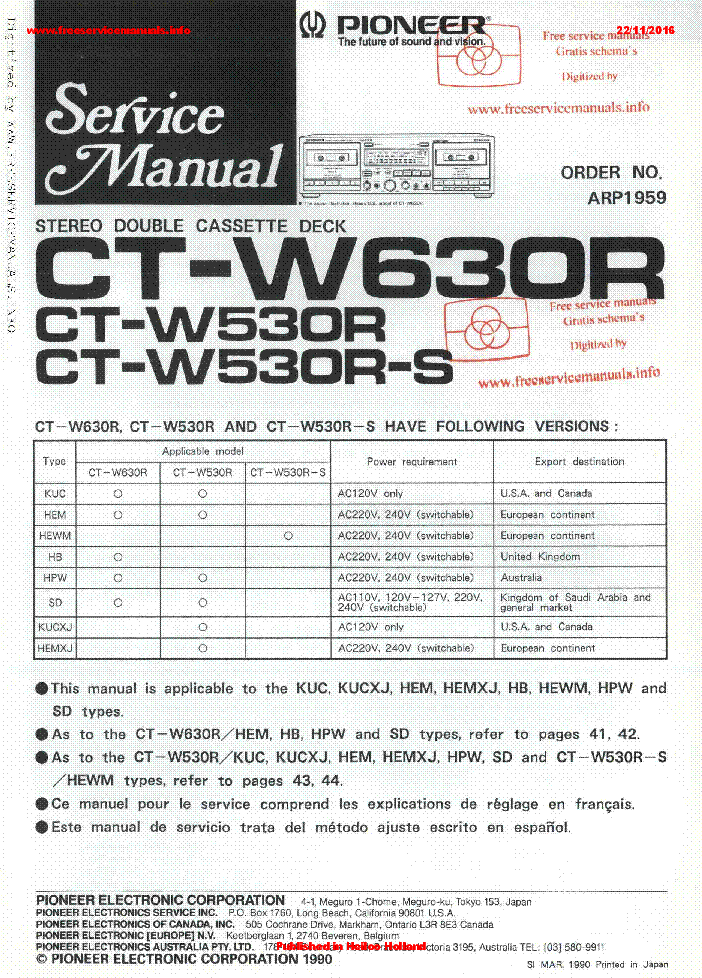 PIONEER CT-W630R CT-W530R SM service manual (1st page)
