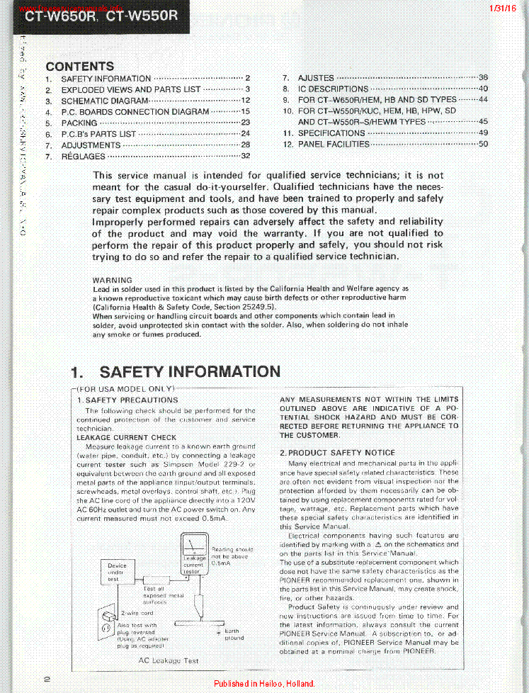 PIONEER CT-W650R CT-W550R-S ARP2207 service manual (2nd page)