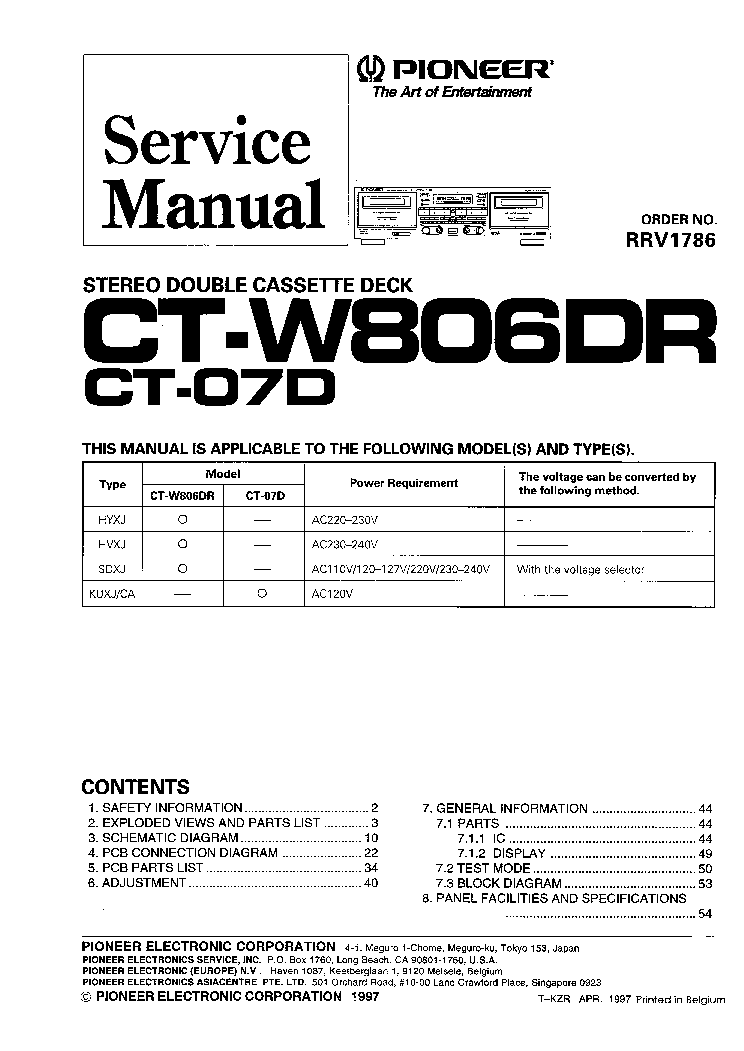 PIONEER CT-W806DR CT-07D SM service manual (1st page)