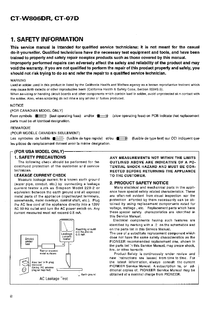 PIONEER CT-W806DR CT-07D SM service manual (2nd page)