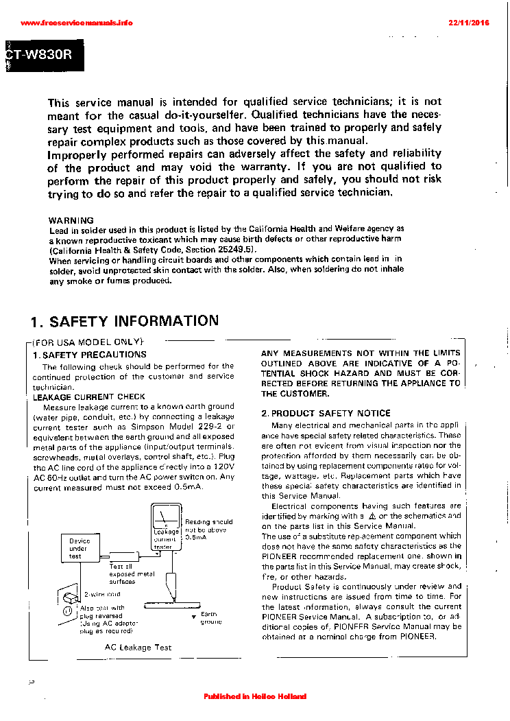 PIONEER CT-W830R CT-W840R service manual (2nd page)