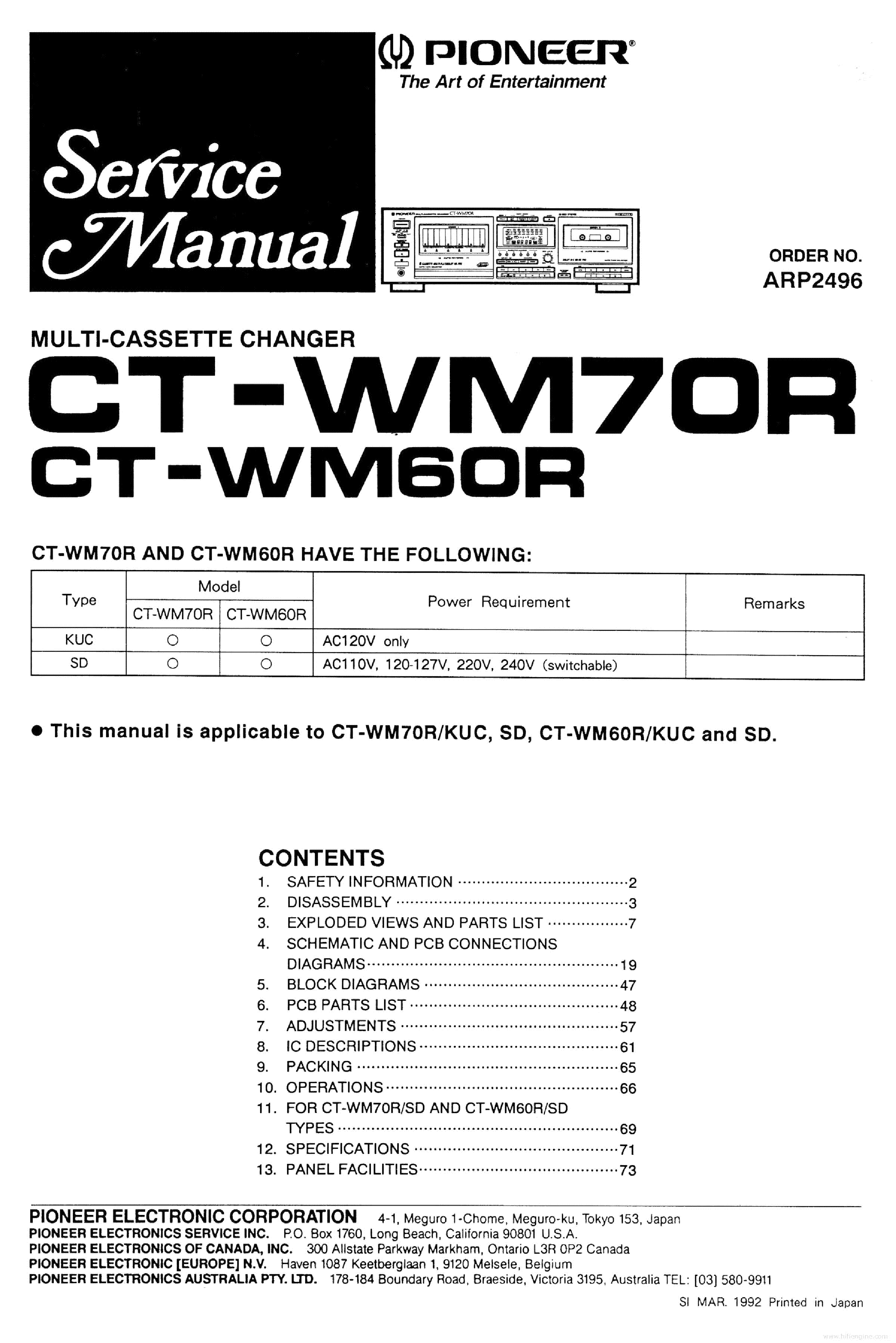 PIONEER CT-WM70R CT-WM60R service manual (1st page)