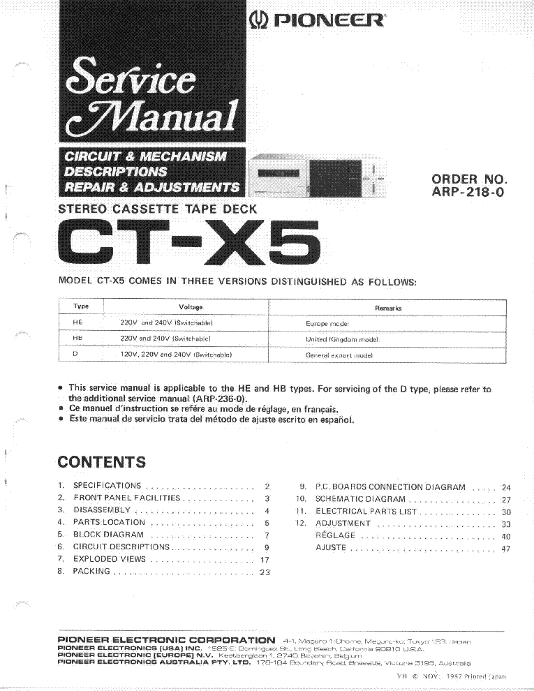 PIONEER CT-X5 service manual (1st page)