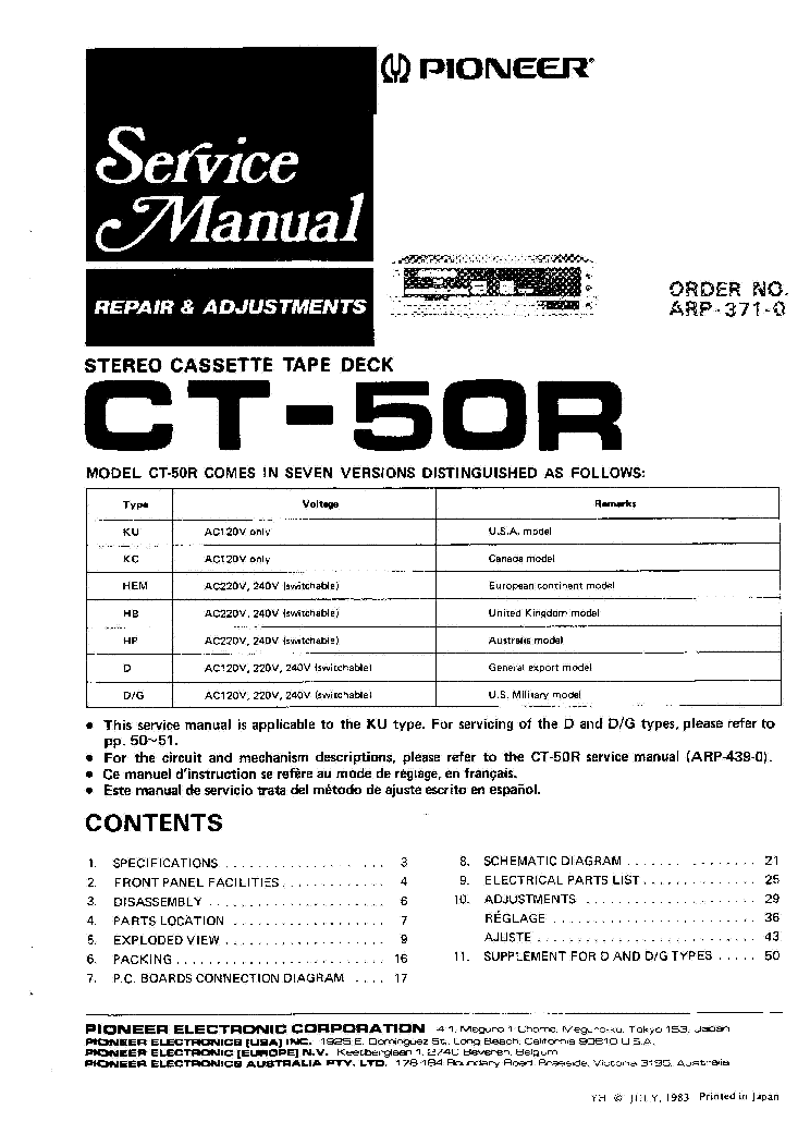 PIONEER CT50R service manual (1st page)