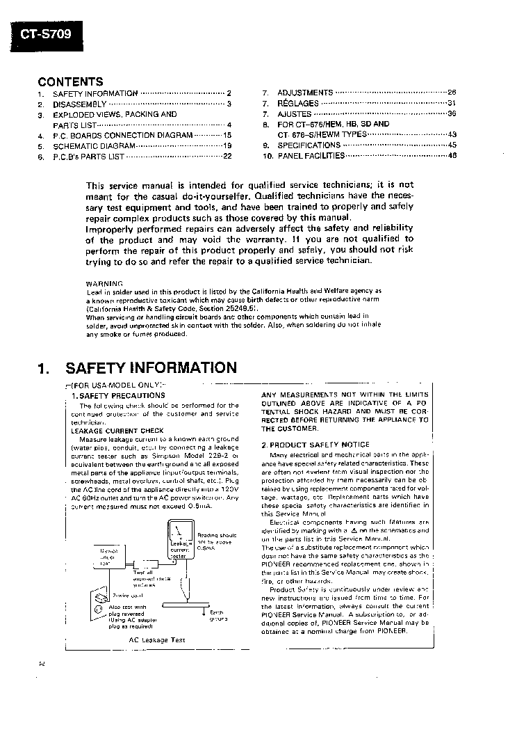 PIONEER CT676 CT676S CTS709 SM service manual (2nd page)