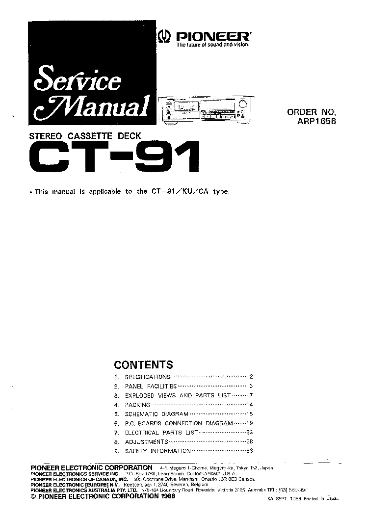 PIONEER CT91 service manual (1st page)