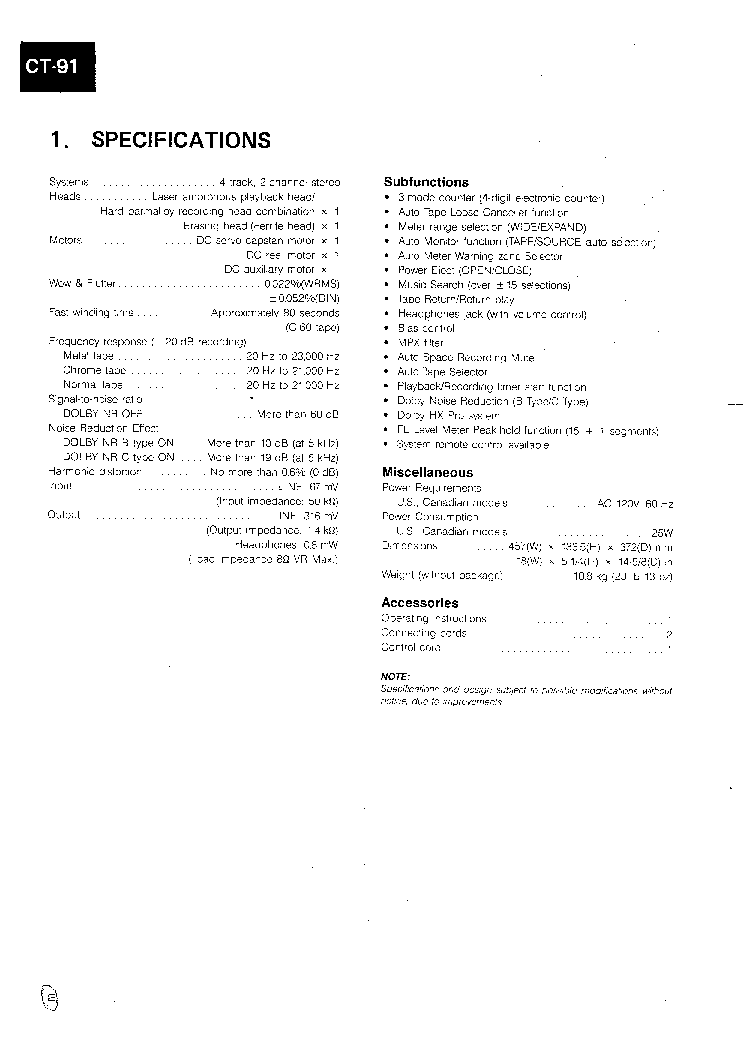 PIONEER CT91 service manual (2nd page)