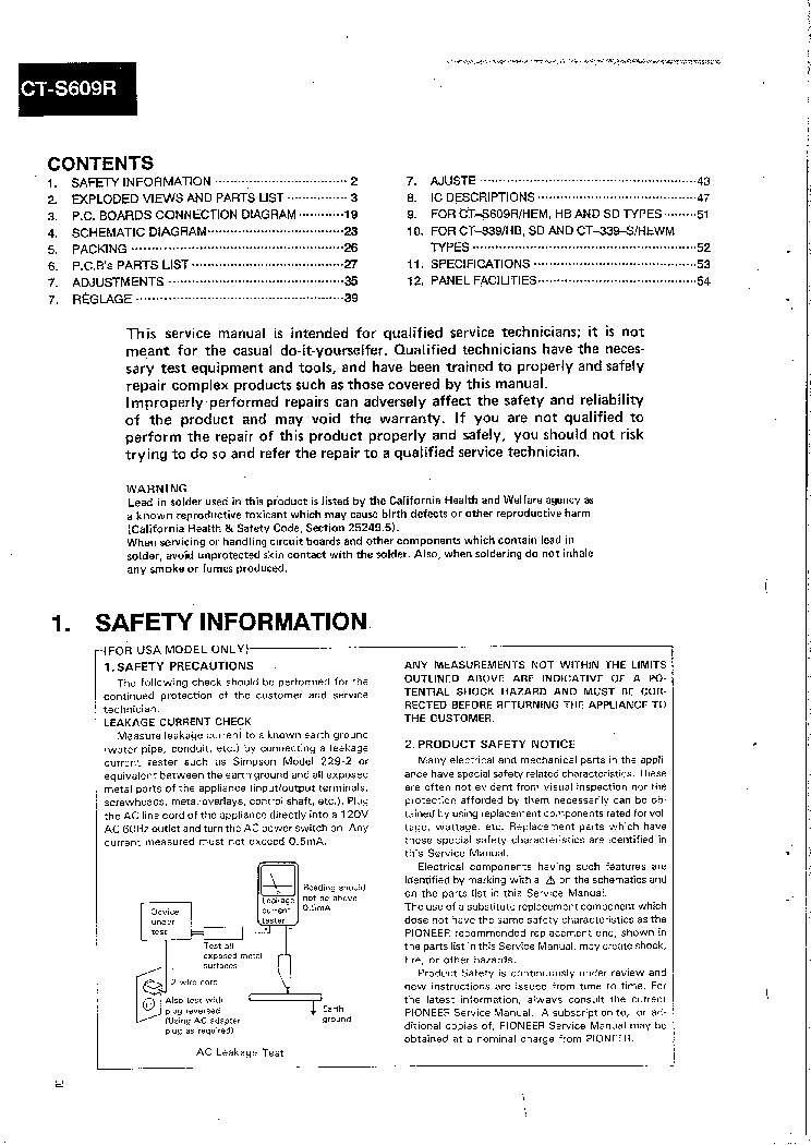 PIONEER CT 339 S609R SM service manual (2nd page)