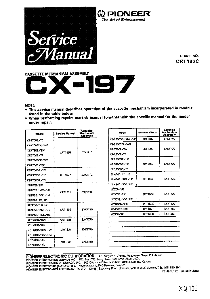 PIONEER CX-197 MECHANISM CRT1328 service manual (1st page)