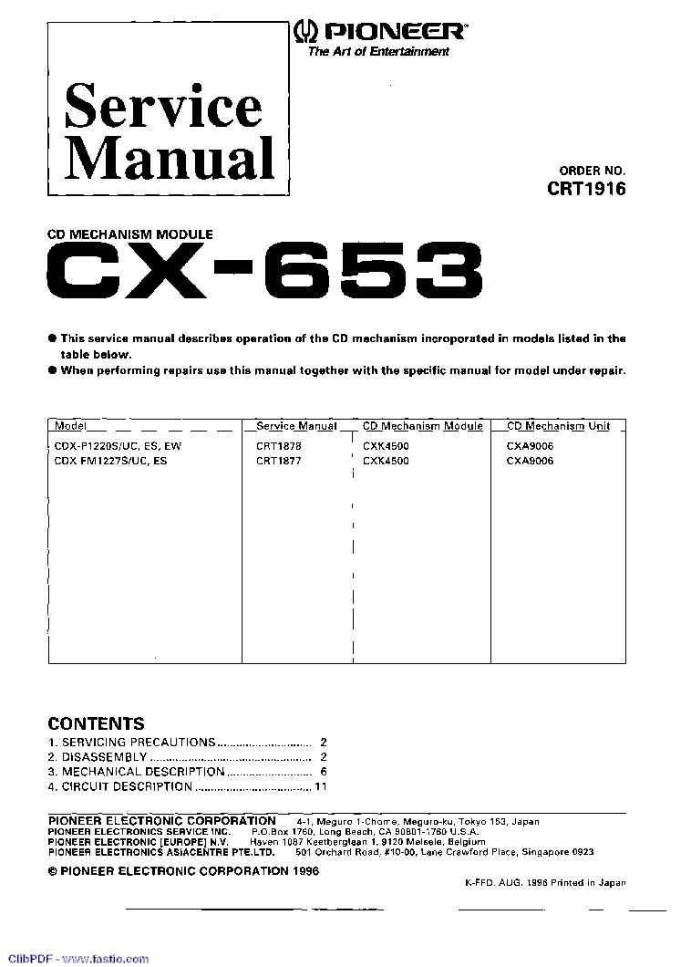 PIONEER CX-653 service manual (1st page)