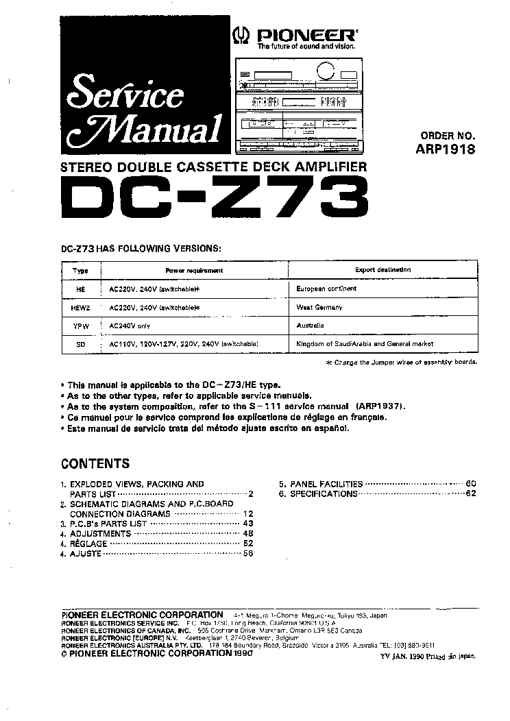 PIONEER DC-Z73 service manual (1st page)