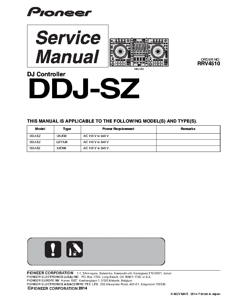 PIONEER DDJ-SZ RRV4510 DJ CONTROLLER service manual (1st page)