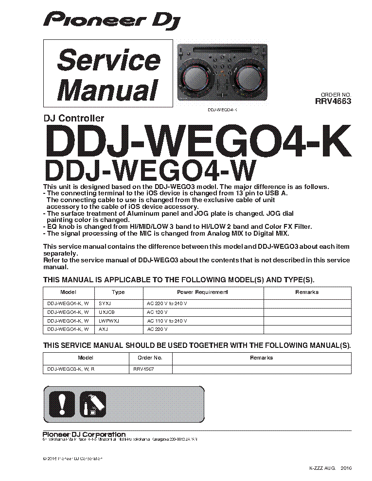 PIONEER DDJ-WEGO4 RRV4663 PART LIST Service Manual download, schematics