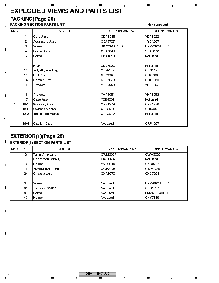 PIONEER DEH-11E PARTS service manual (2nd page)