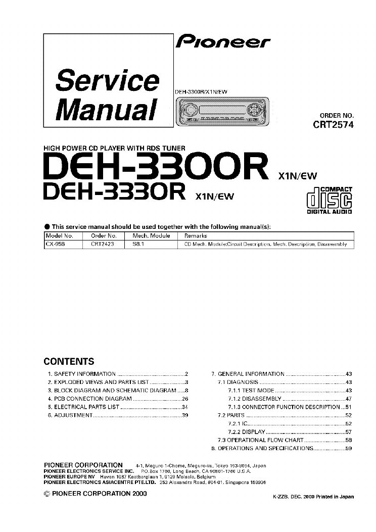 PIONEER DEH-3300R DEH-3330R SM service manual (1st page)