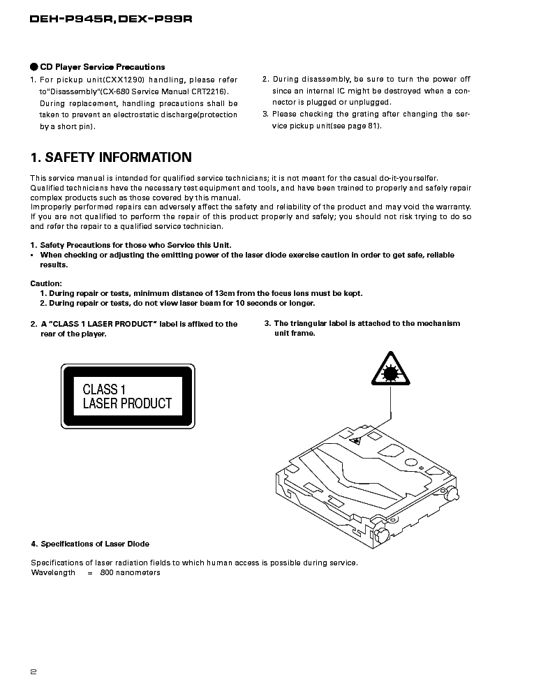 PIONEER DEH-P945R DEX-P99R service manual (2nd page)