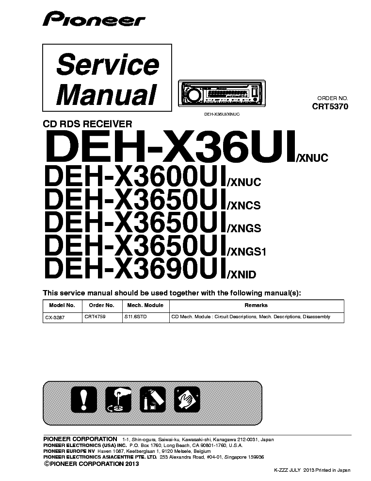 PIONEER DEH-X3650UI service manual (1st page)
