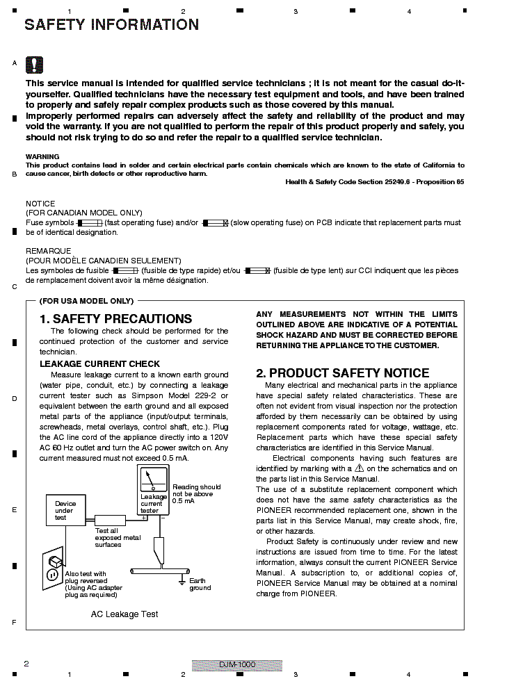 PIONEER DJM-1000 service manual (2nd page)