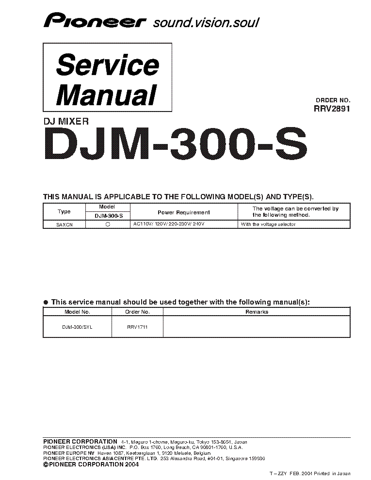 PIONEER DJM-300-S RRV2891 MISCELLANEOUS PARTS Service Manual download ...