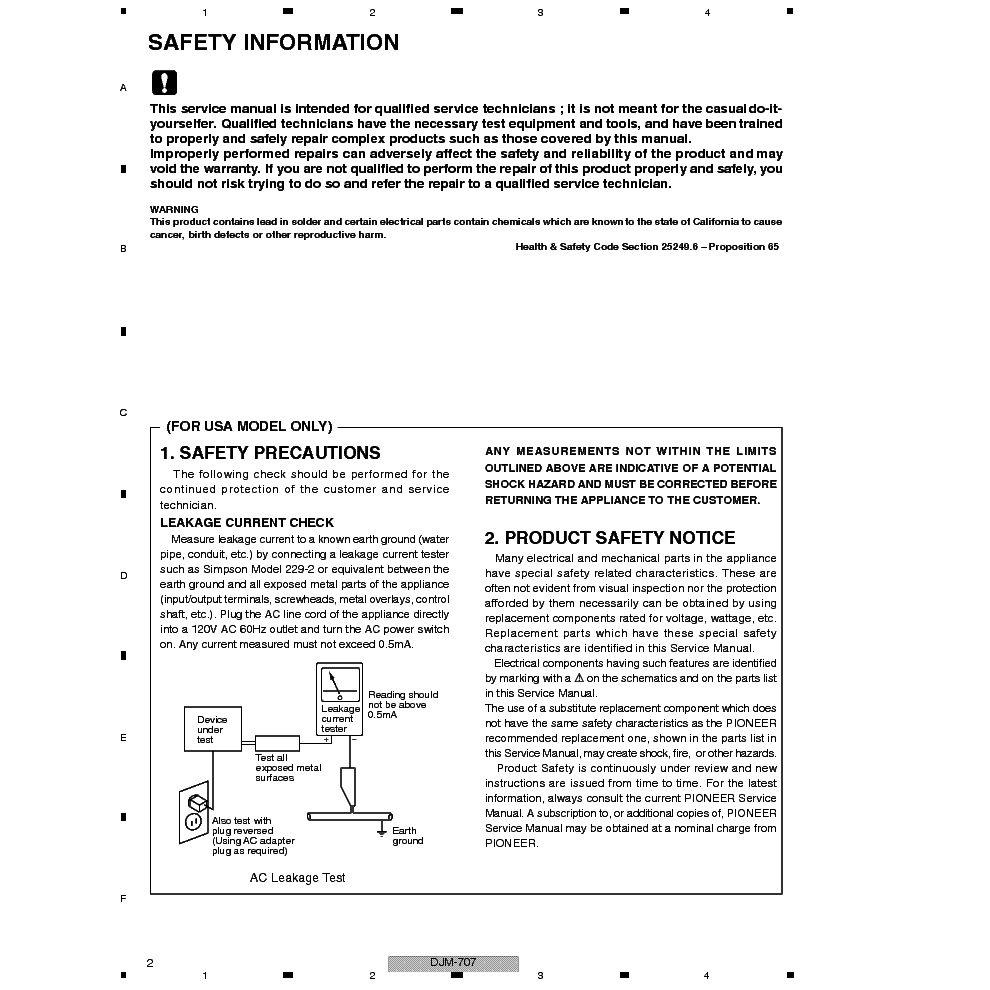 PIONEER DJM-707 SM service manual (2nd page)