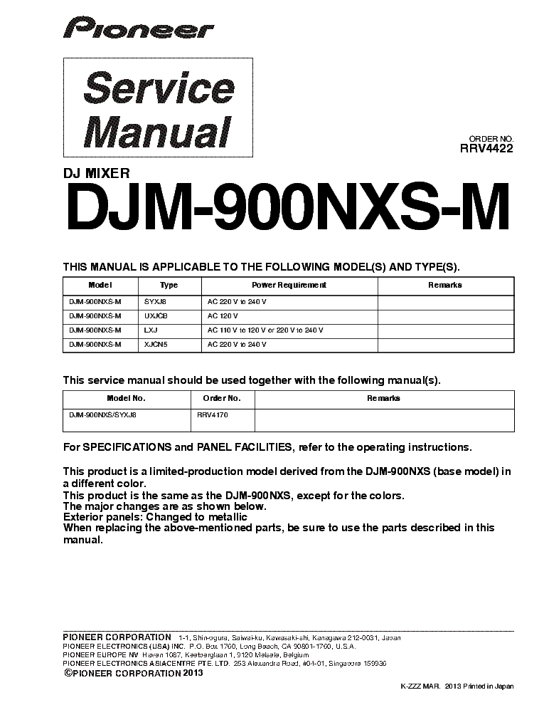 PIONEER DJM-900NXS-M RRV4422 DJ-MIXER service manual (1st page)