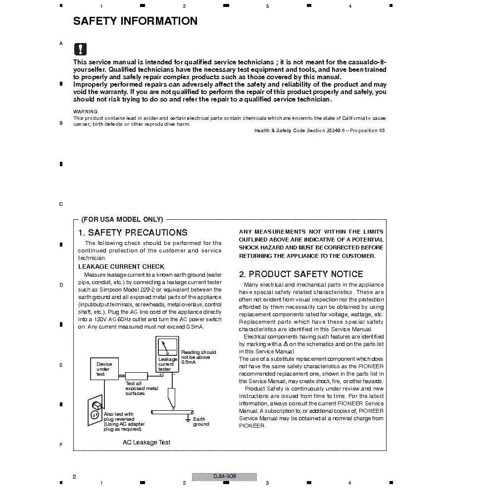 PIONEER DJM-909 service manual (2nd page)