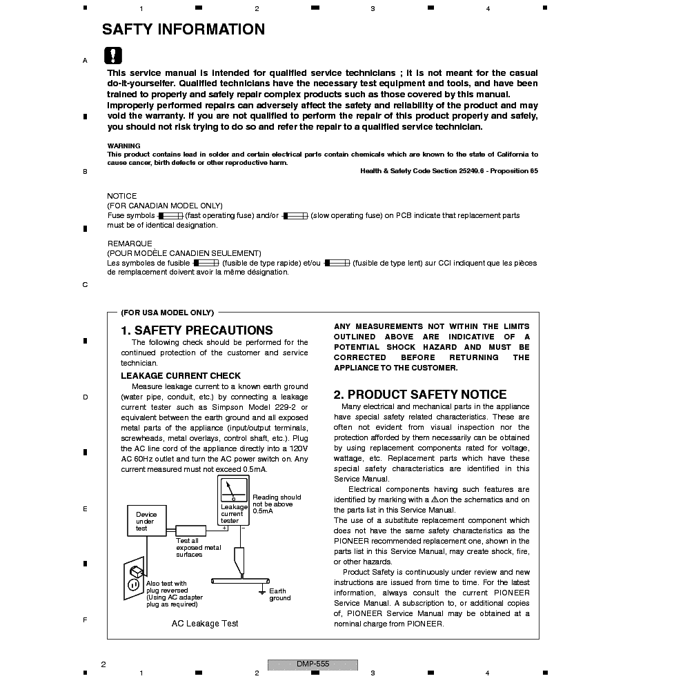 PIONEER DMP-555 SM service manual (2nd page)
