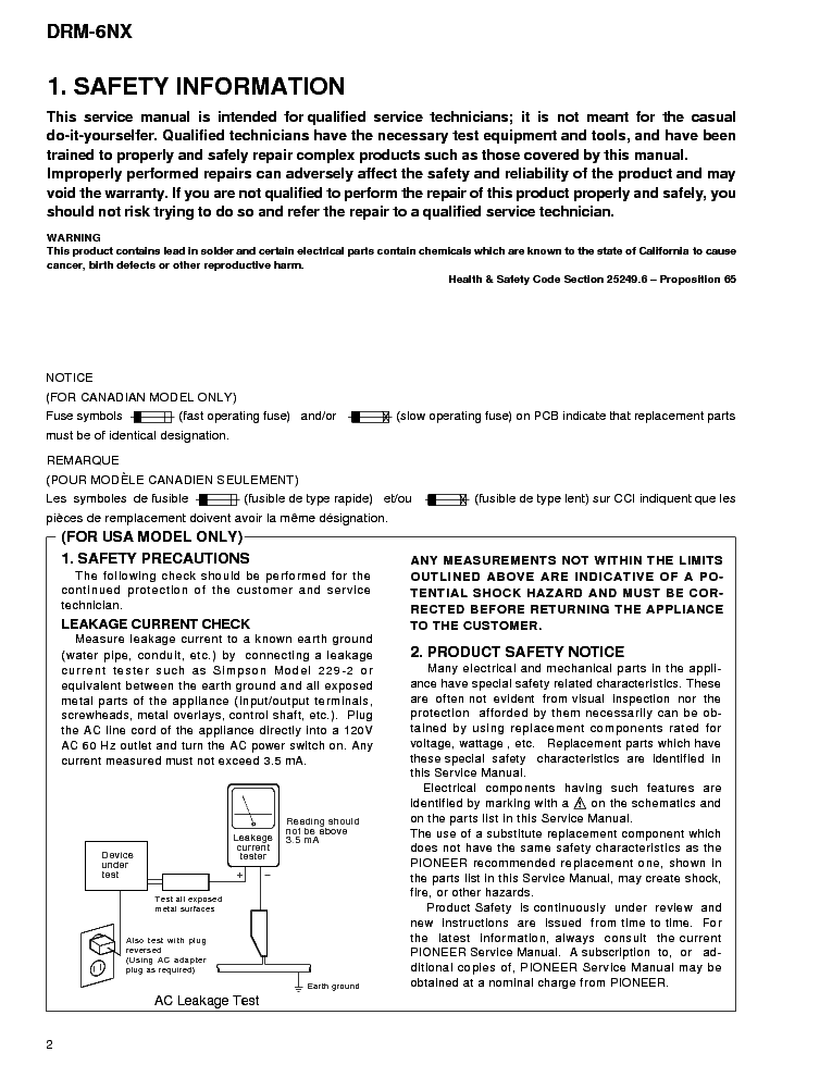 PIONEER DRM-6NX service manual (2nd page)