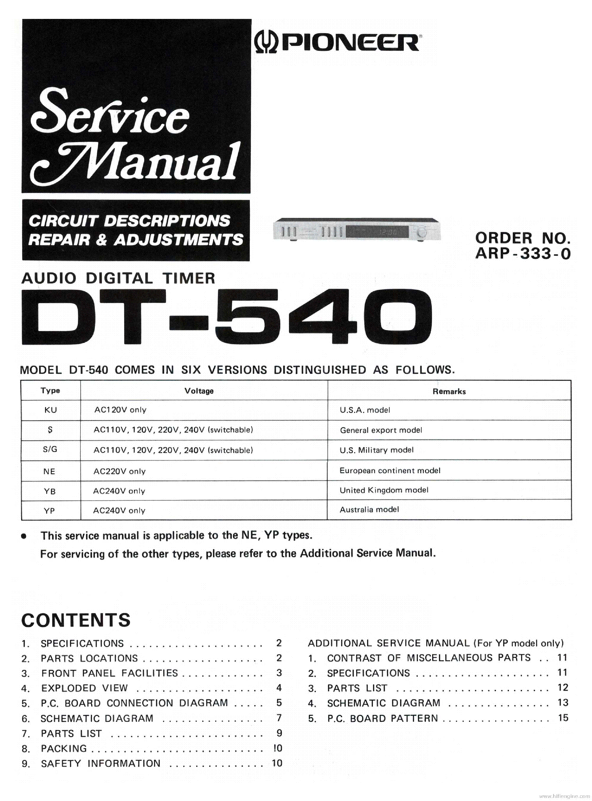 PIONEER DT-540 ARP3330 service manual (1st page)