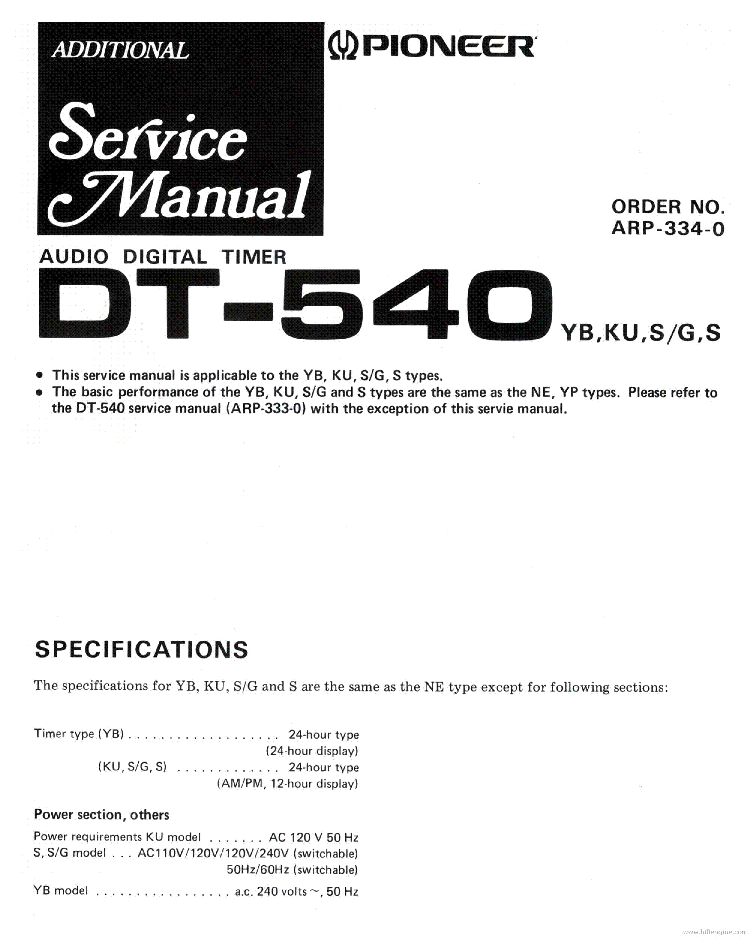 PIONEER DT-540 ARP3340 ADDITIONAL MANUAL service manual (1st page)