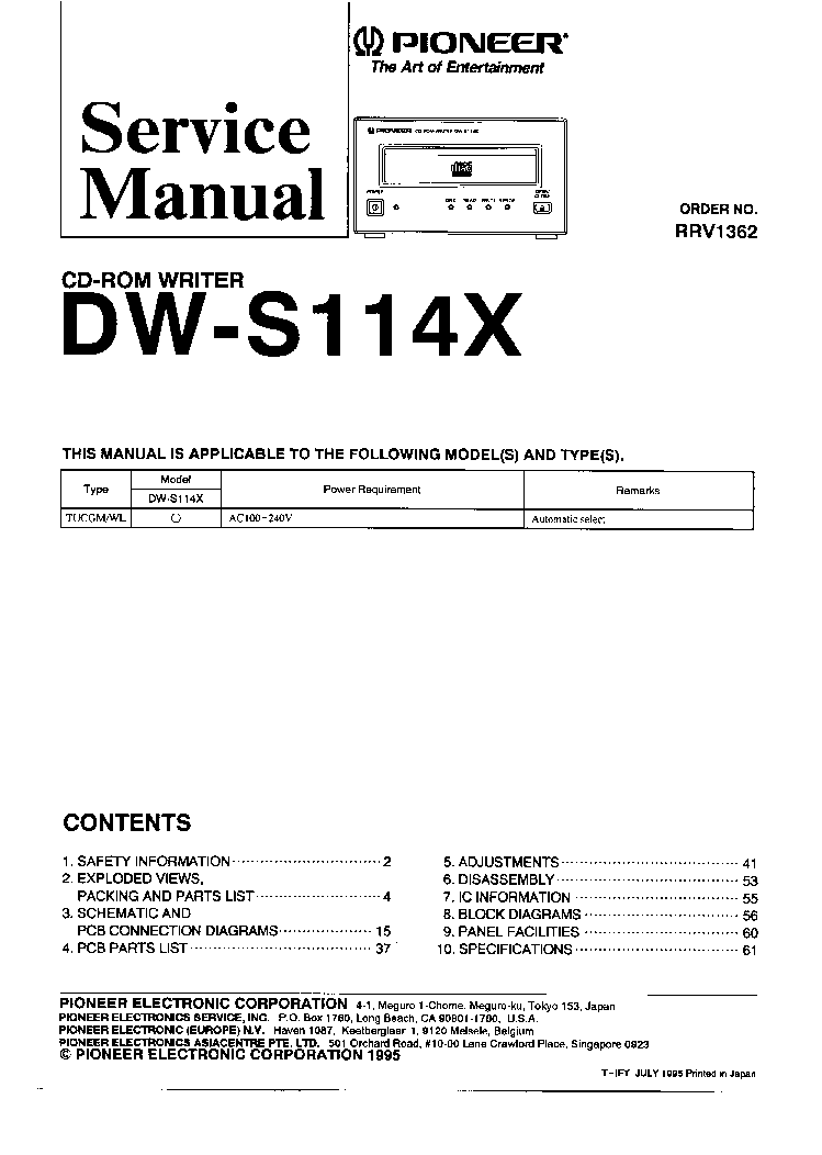 PIONEER DW-S114X Service Manual download, schematics, eeprom, repair ...