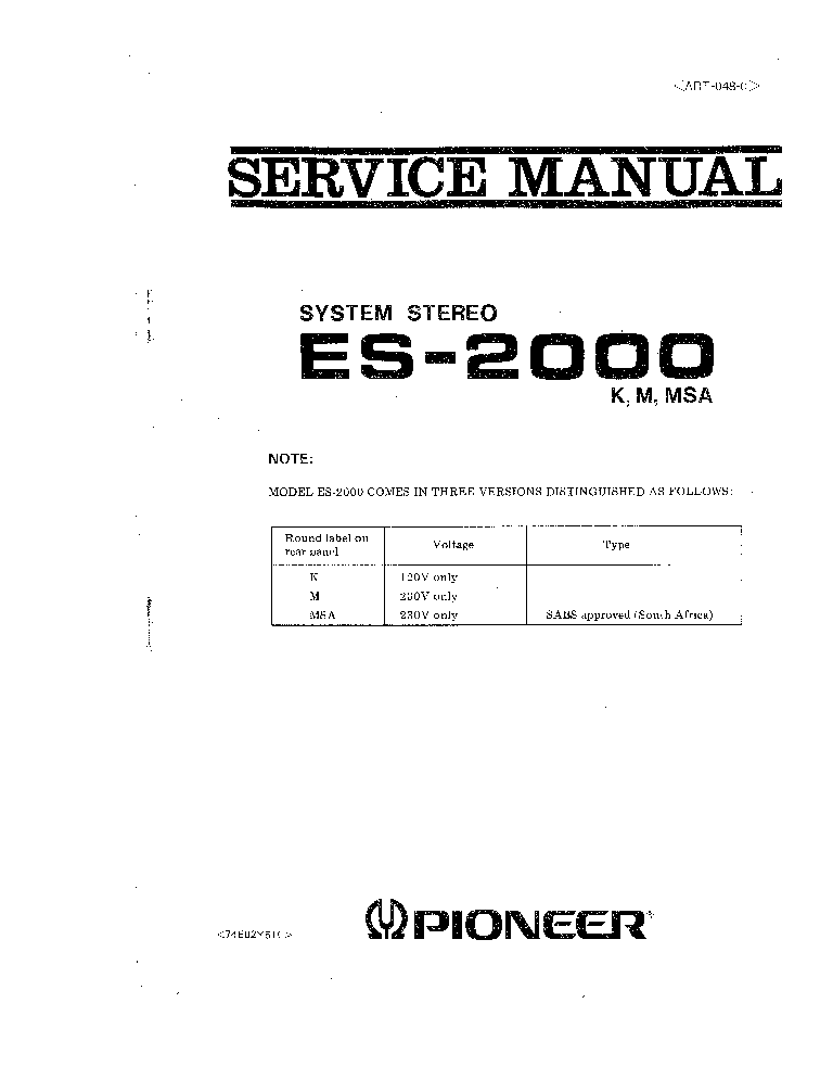 PIONEER ES-2000 ART0480 SM service manual (1st page)