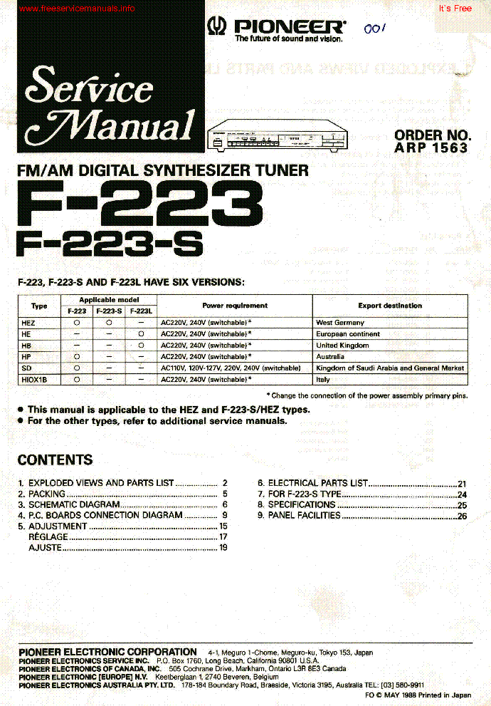 PIONEER F-223 223-S ARP1563 SM service manual (1st page)
