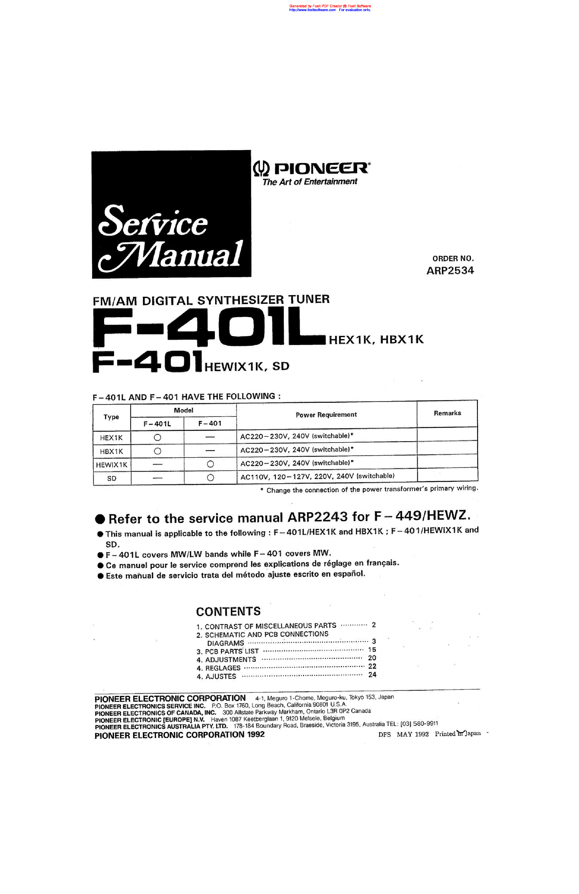 Pioneer F 401 401l Sm Service Manual Download Schematics Eeprom Repair Info For Electronics Experts
