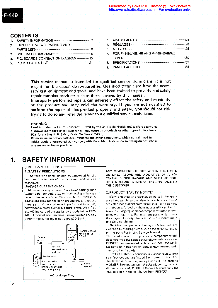 PIONEER F-449 S L SM service manual (2nd page)