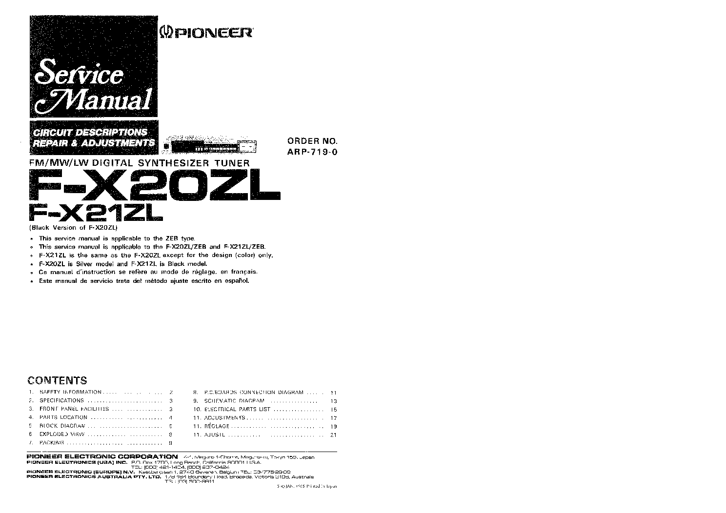 PIONEER F-X20ZL F-X21ZL ARP7190 service manual (1st page)