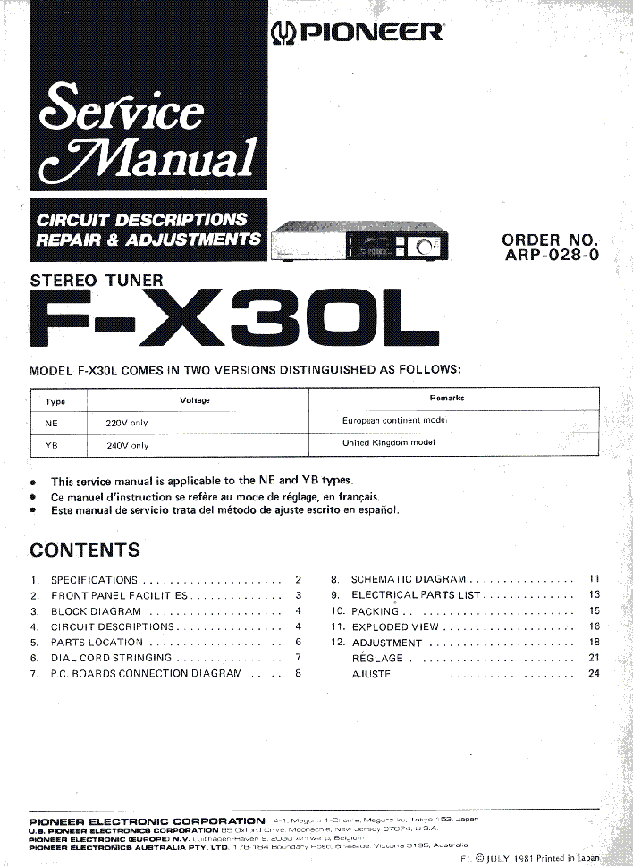 PIONEER F-X30L SCH service manual (1st page)