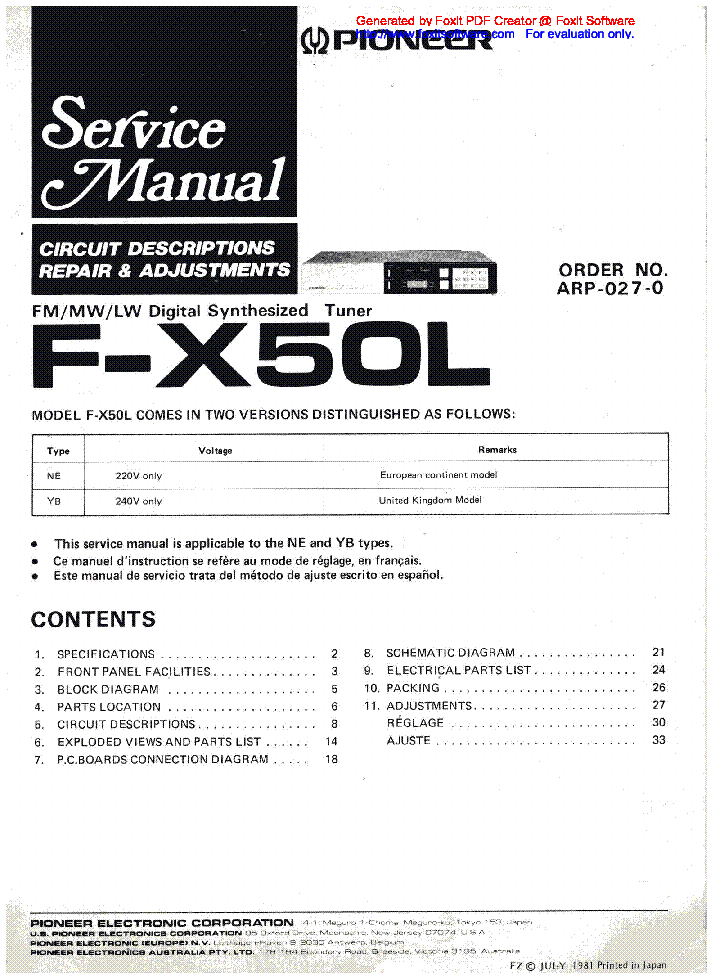 PIONEER F-X50L SCH service manual (1st page)