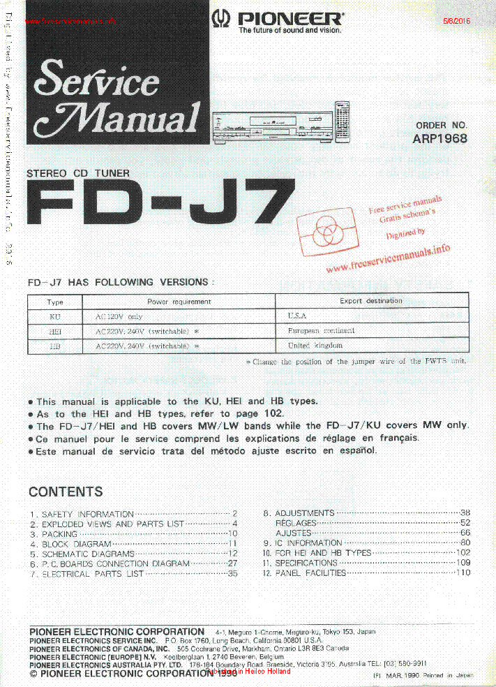 PIONEER FD-J7 SM service manual (1st page)