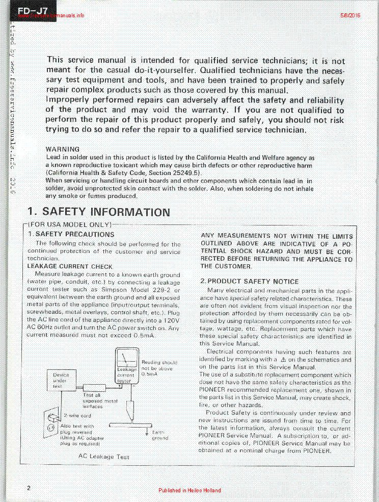 PIONEER FD-J7 SM service manual (2nd page)