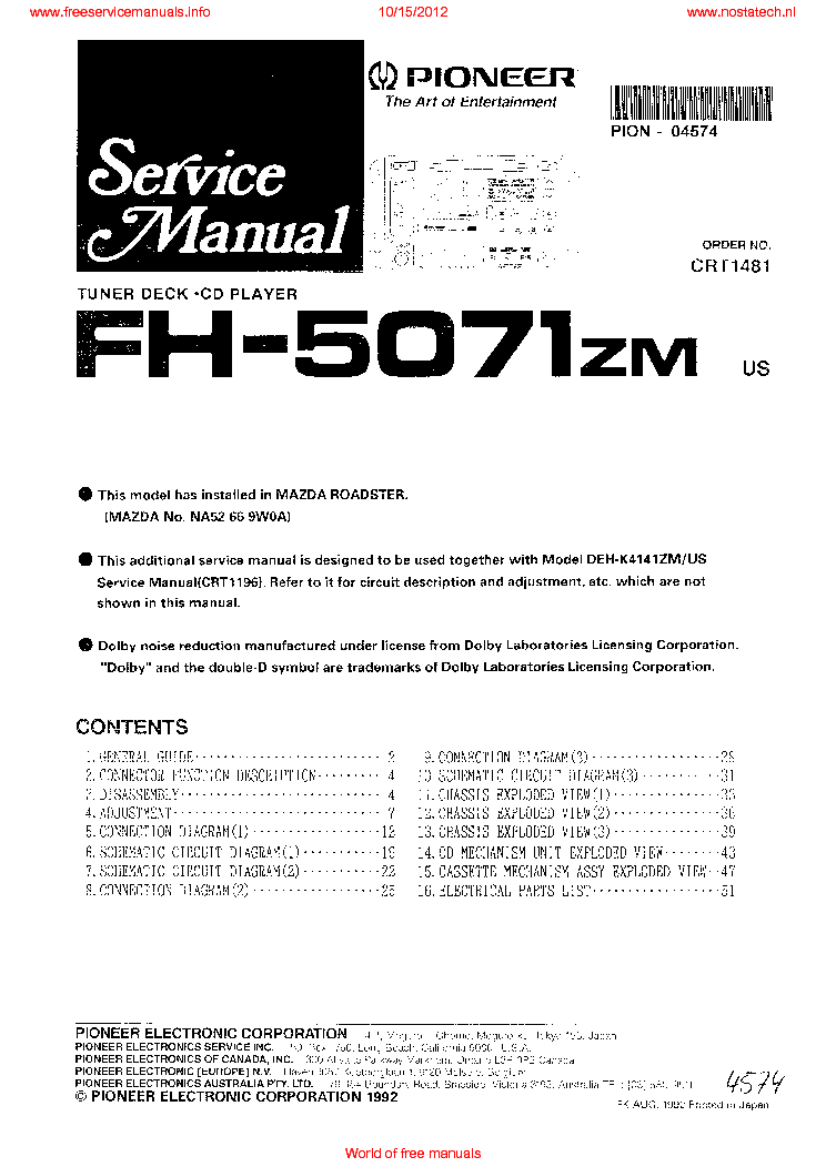 PIONEER FH-5071 ZM service manual (1st page)
