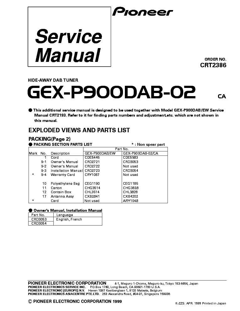 PIONEER GEX-P900 service manual (1st page)