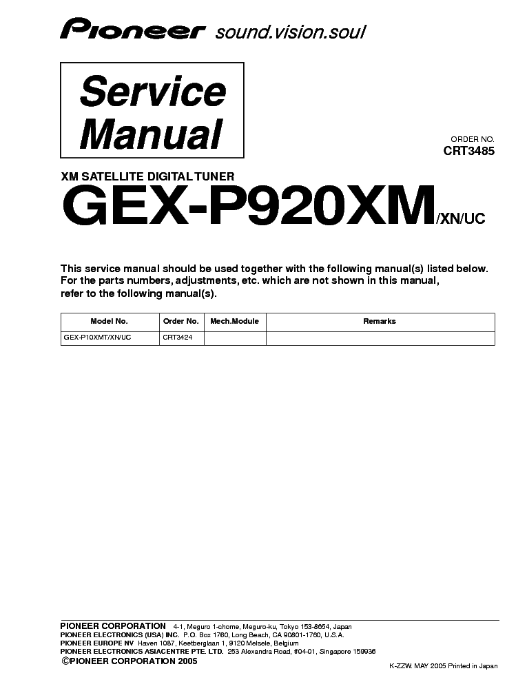 PIONEER GEX-P920XM service manual (1st page)