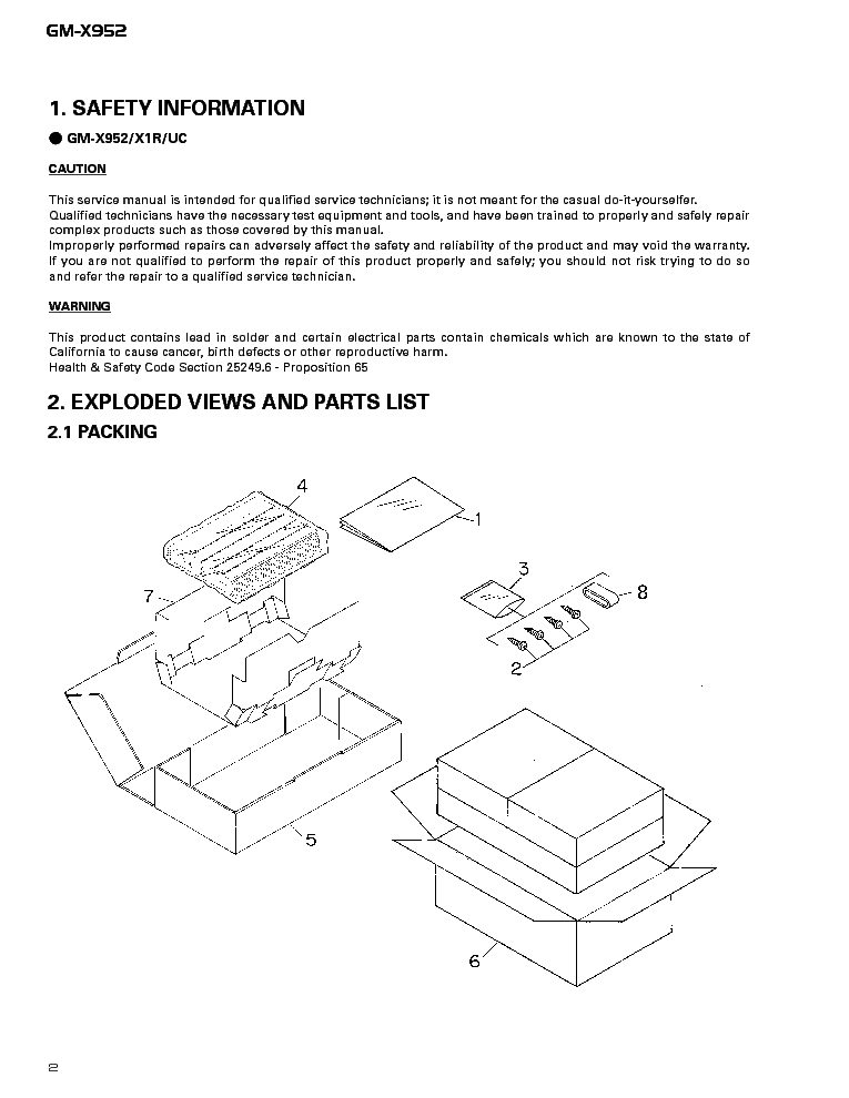 PIONEER GM-X952 service manual (2nd page)