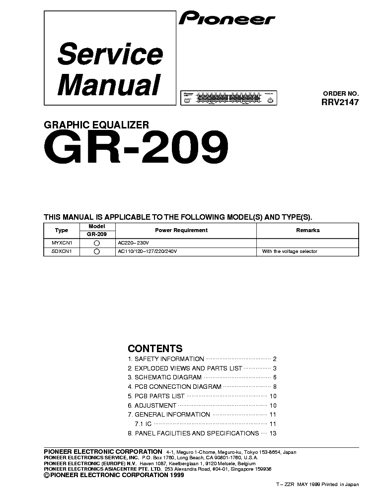 PIONEER GR-209 SM service manual (1st page)