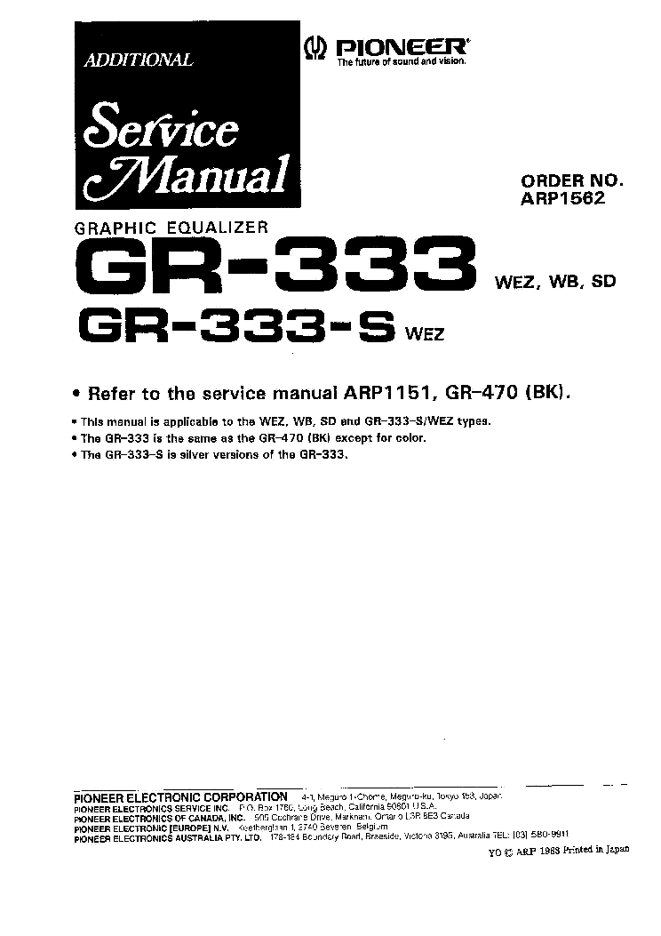 PIONEER GR-333-S ARP1562 ADDITIONAL MAN service manual (1st page)