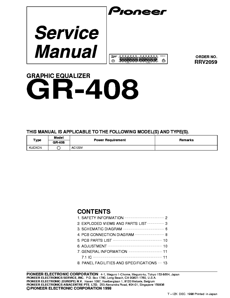 PIONEER GR-408 SM service manual (1st page)