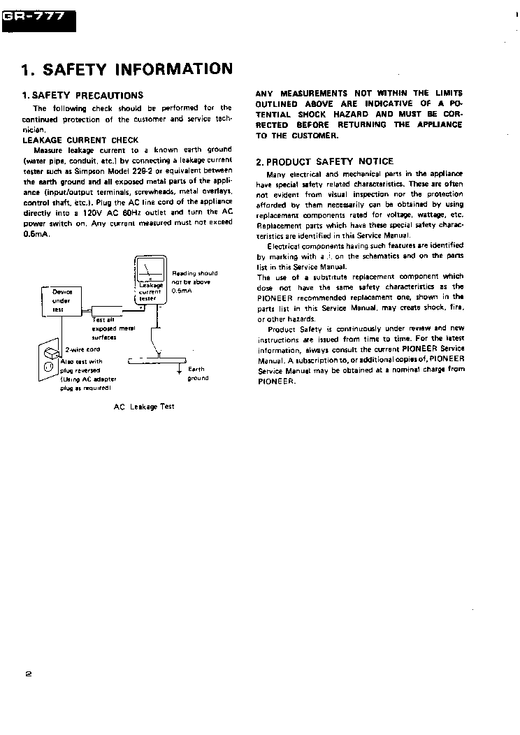 PIONEER GR-777 SM service manual (2nd page)