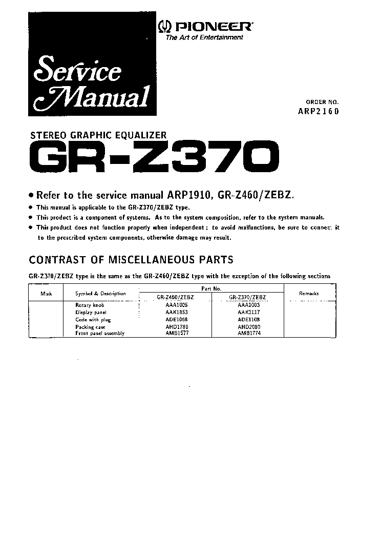 PIONEER GR-Z370 Z460 SM service manual (2nd page)
